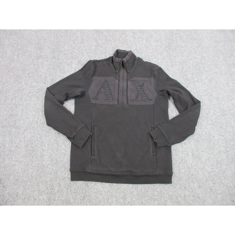 Armani Exchange Sweatshirt Mens Small Black 1/4‎ Zip Mock Neck Fleece Pullover